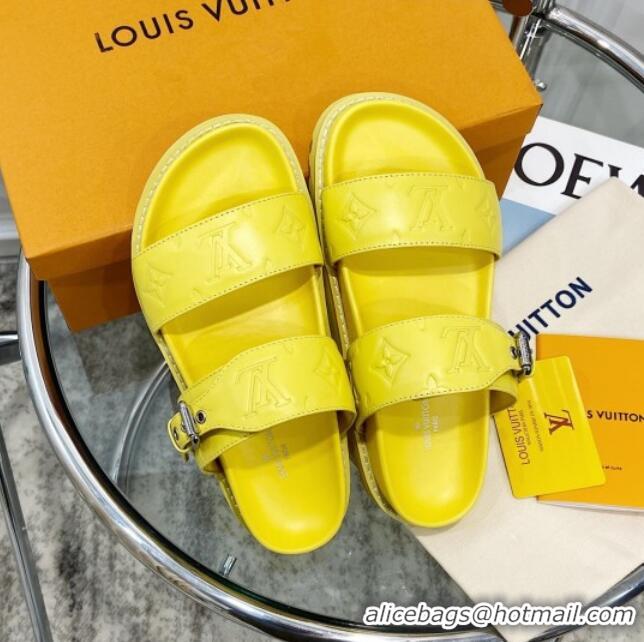 Best Luxury Louis Vuitton Bom Dia Monogram Leather Flat Sandals 040724 Yellow 2021