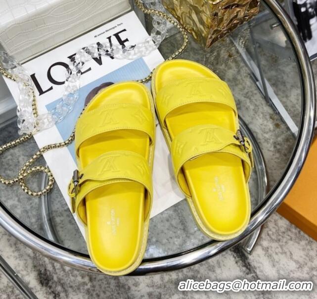 Best Luxury Louis Vuitton Bom Dia Monogram Leather Flat Sandals 040724 Yellow 2021