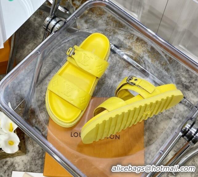 Best Luxury Louis Vuitton Bom Dia Monogram Leather Flat Sandals 040724 Yellow 2021