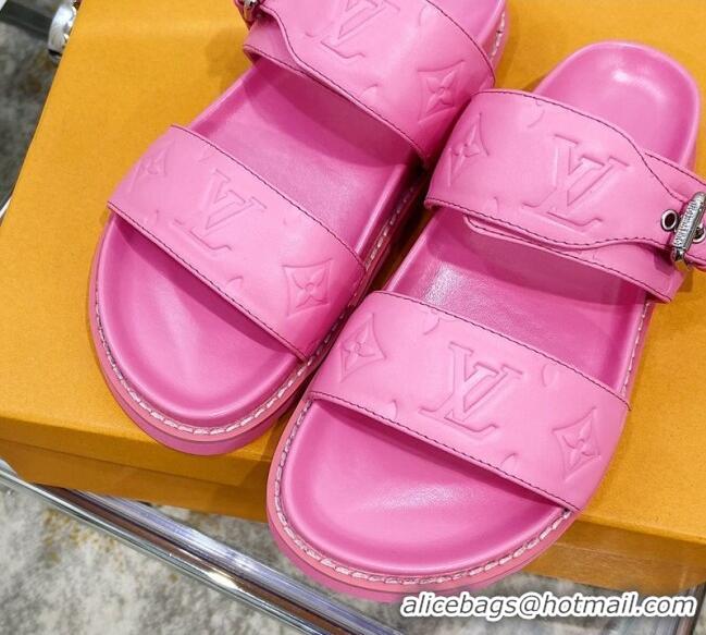 Good Quality Louis Vuitton Bom Dia Monogram Leather Flat Sandals 040724 Pink 2021