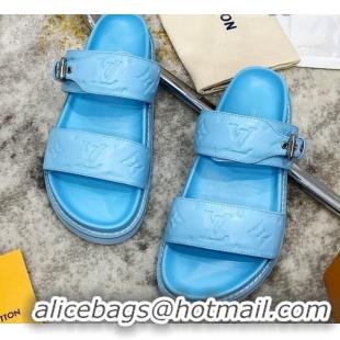 Good Product Louis Vuitton Bom Dia Monogram Leather Flat Sandals 040724 Blue 2021