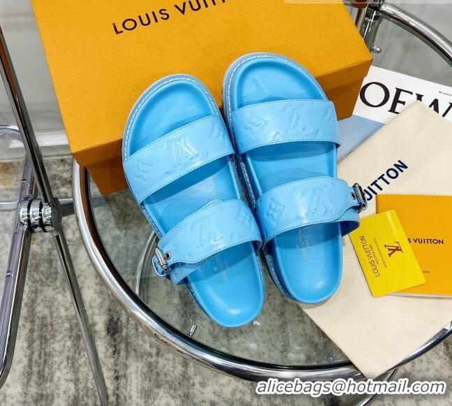 Good Product Louis Vuitton Bom Dia Monogram Leather Flat Sandals 040724 Blue 2021