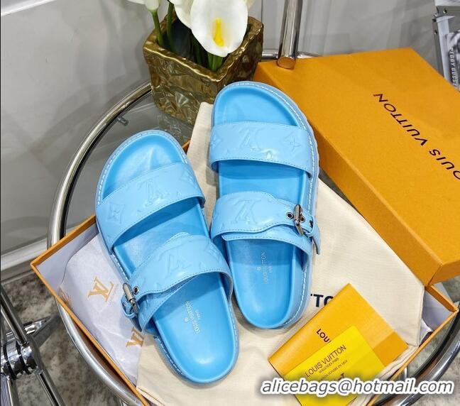 Good Product Louis Vuitton Bom Dia Monogram Leather Flat Sandals 040724 Blue 2021