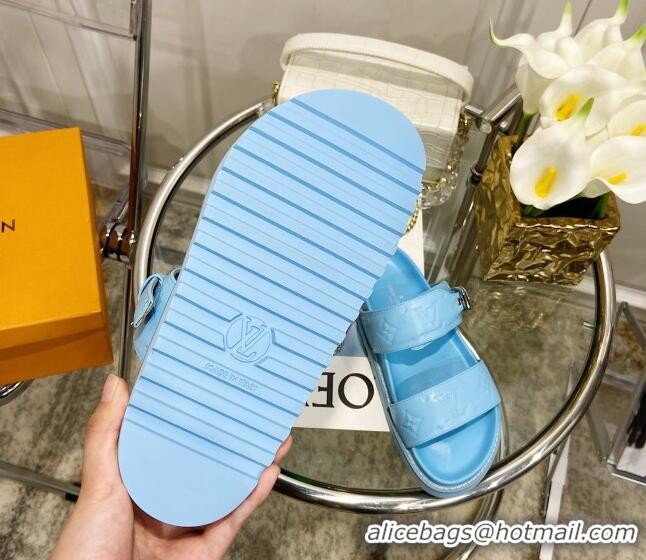 Good Product Louis Vuitton Bom Dia Monogram Leather Flat Sandals 040724 Blue 2021