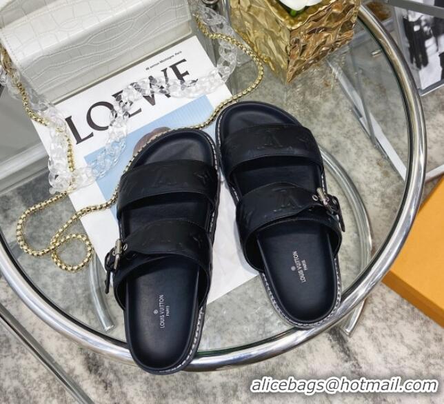 Grade Design Louis Vuitton Bom Dia Monogram Leather Flat Sandals 040724 Black 2021