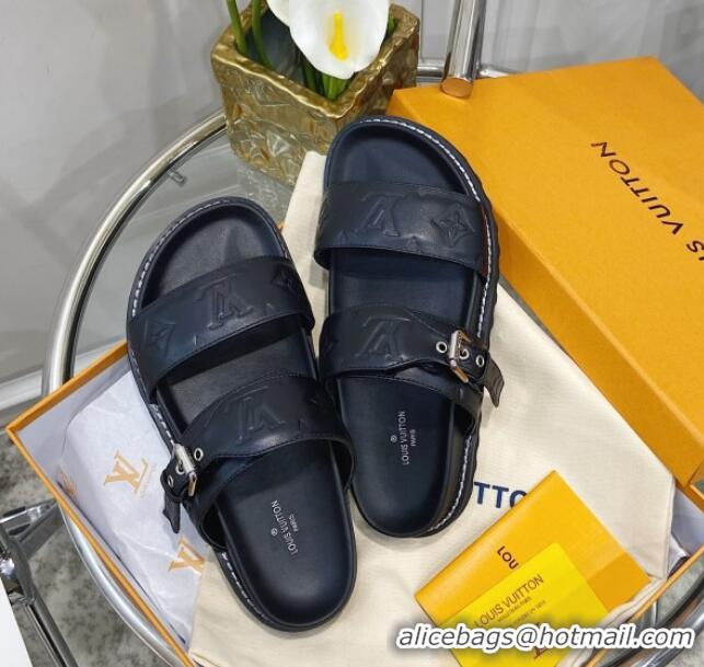 Grade Design Louis Vuitton Bom Dia Monogram Leather Flat Sandals 040724 Black 2021