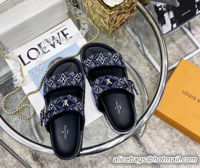 Cute Louis Vuitton Since 1854 Bom Dia Monogram Leather Flat Sandals 040729 Blue 2021