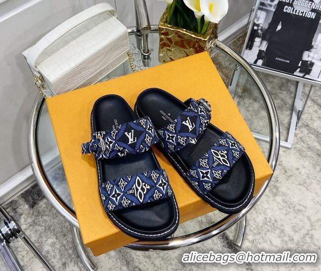 Cute Louis Vuitton Since 1854 Bom Dia Monogram Leather Flat Sandals 040729 Blue 2021