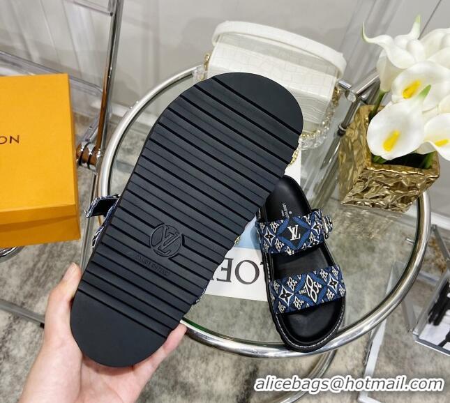 Cute Louis Vuitton Since 1854 Bom Dia Monogram Leather Flat Sandals 040729 Blue 2021