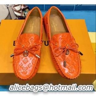 New Style Louis Vuitton Gloria Monogram Leather Flat Loafer 040838 Orange 2021