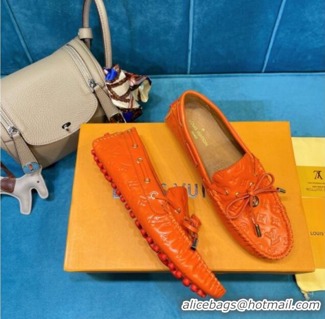 New Style Louis Vuitton Gloria Monogram Leather Flat Loafer 040838 Orange 2021