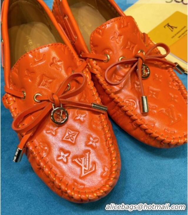 New Style Louis Vuitton Gloria Monogram Leather Flat Loafer 040838 Orange 2021