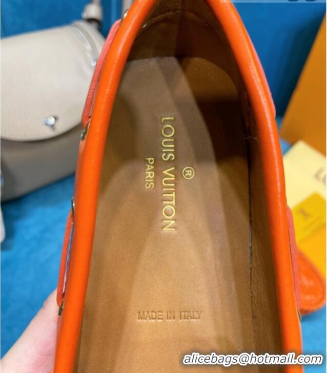 New Style Louis Vuitton Gloria Monogram Leather Flat Loafer 040838 Orange 2021