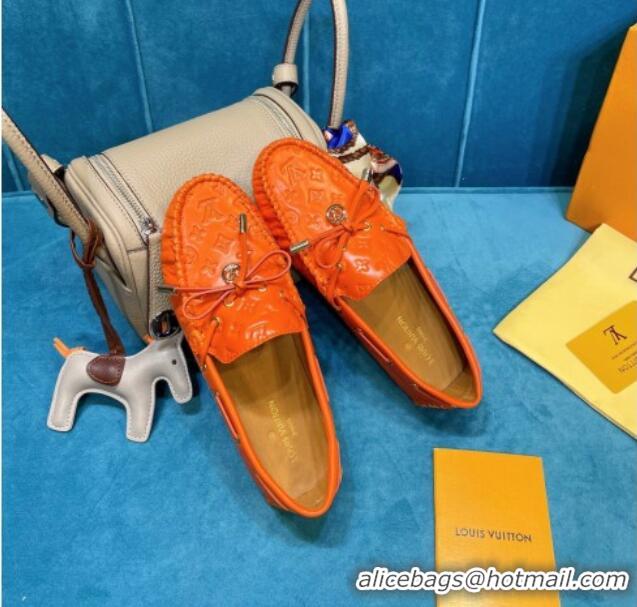 New Style Louis Vuitton Gloria Monogram Leather Flat Loafer 040838 Orange 2021