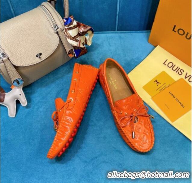 New Style Louis Vuitton Gloria Monogram Leather Flat Loafer 040838 Orange 2021