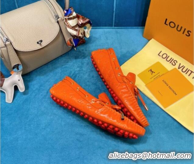 New Style Louis Vuitton Gloria Monogram Leather Flat Loafer 040838 Orange 2021