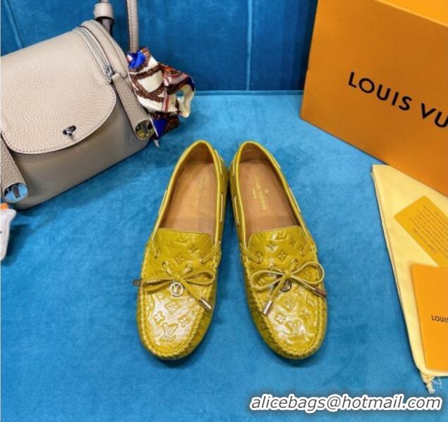 Low Price Louis Vuitton Gloria Monogram Leather Flat Loafer 040838 Mustard Yellow 2021