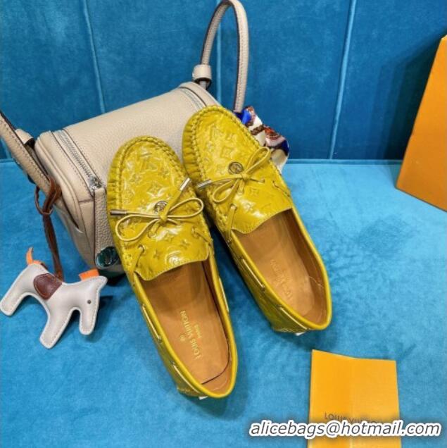 Low Price Louis Vuitton Gloria Monogram Leather Flat Loafer 040838 Mustard Yellow 2021