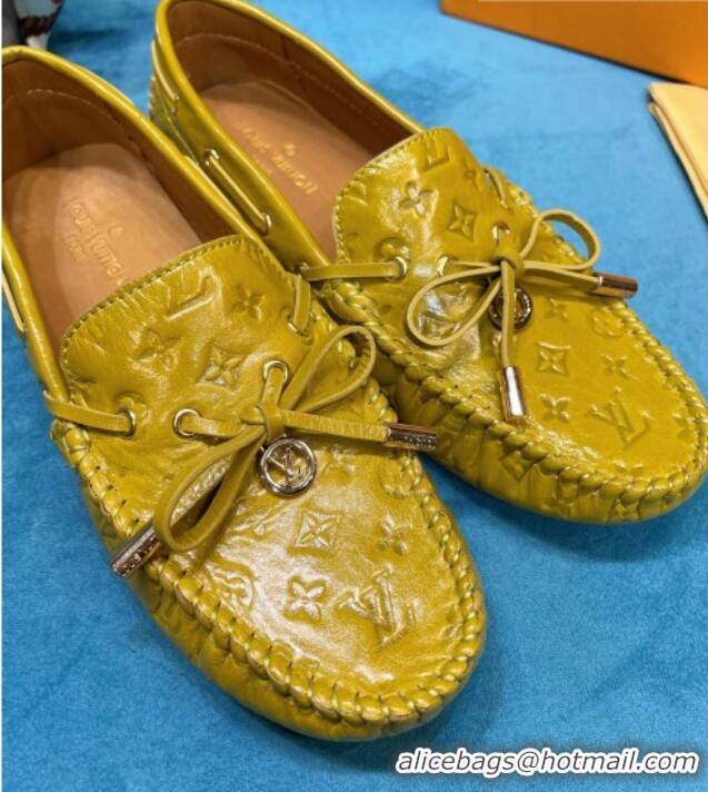 Low Price Louis Vuitton Gloria Monogram Leather Flat Loafer 040838 Mustard Yellow 2021