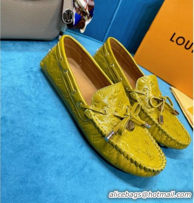 Low Price Louis Vuitton Gloria Monogram Leather Flat Loafer 040838 Mustard Yellow 2021