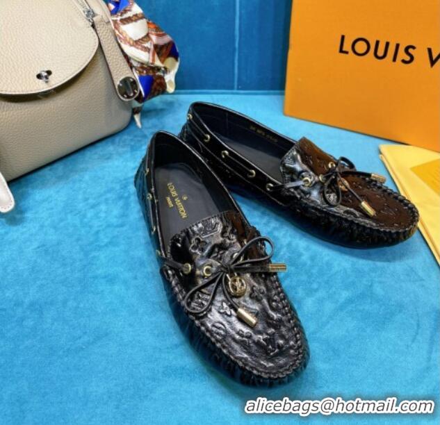 Best Design Louis Vuitton Gloria Monogram Leather Flat Loafer 040838 Black 2021