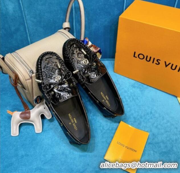 Best Design Louis Vuitton Gloria Monogram Leather Flat Loafer 040838 Black 2021