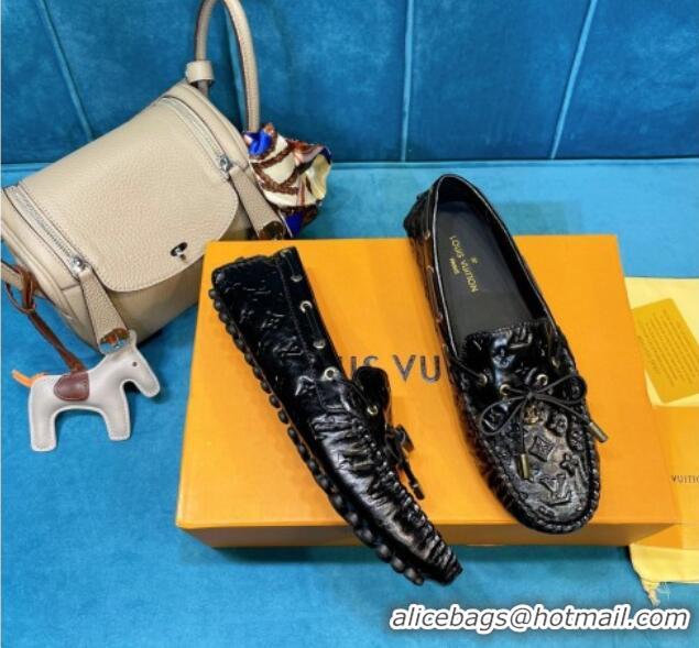 Best Design Louis Vuitton Gloria Monogram Leather Flat Loafer 040838 Black 2021