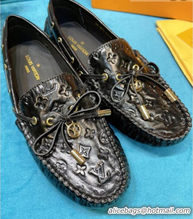 Best Design Louis Vuitton Gloria Monogram Leather Flat Loafer 040838 Black 2021