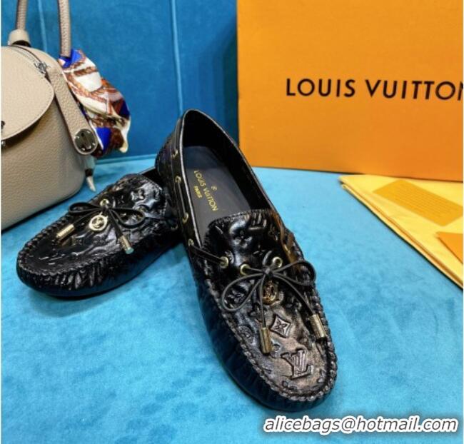 Best Design Louis Vuitton Gloria Monogram Leather Flat Loafer 040838 Black 2021