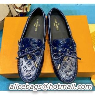 Top Design Louis Vuitton Gloria Monogram Leather Flat Loafer 040838 Dark Blue 2021