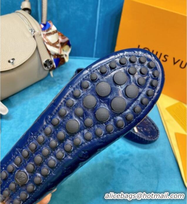 Top Design Louis Vuitton Gloria Monogram Leather Flat Loafer 040838 Dark Blue 2021