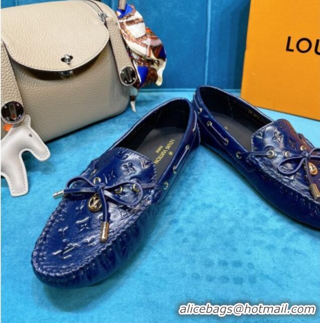 Top Design Louis Vuitton Gloria Monogram Leather Flat Loafer 040838 Dark Blue 2021