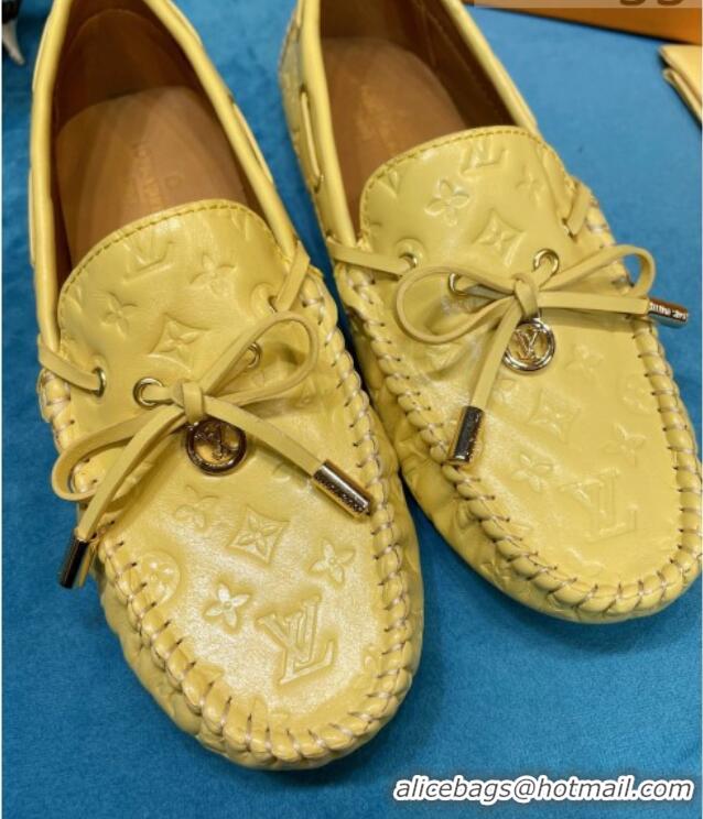 Best Product Louis Vuitton Gloria Monogram Leather Flat Loafer 040838 Light Yellow 2021