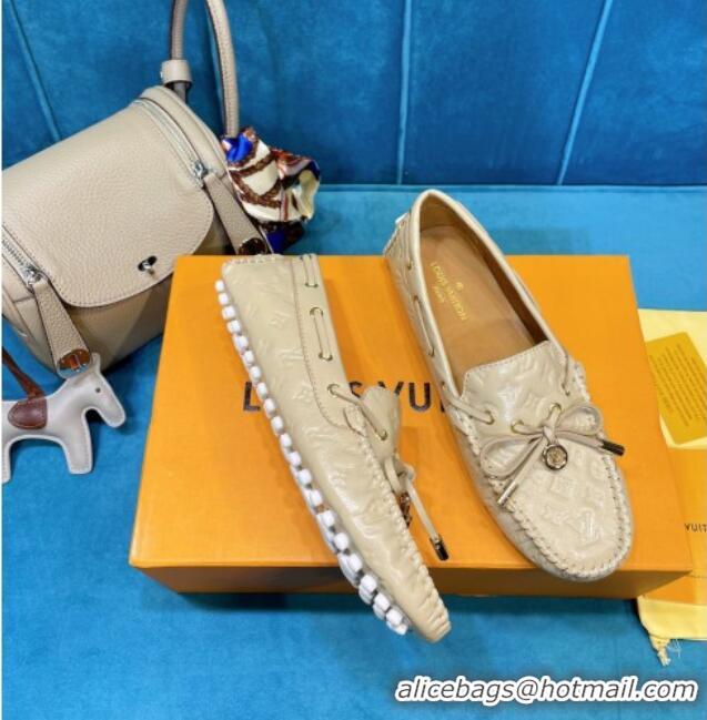 Custom Louis Vuitton Gloria Monogram Leather Flat Loafer 040838 Beige 2021