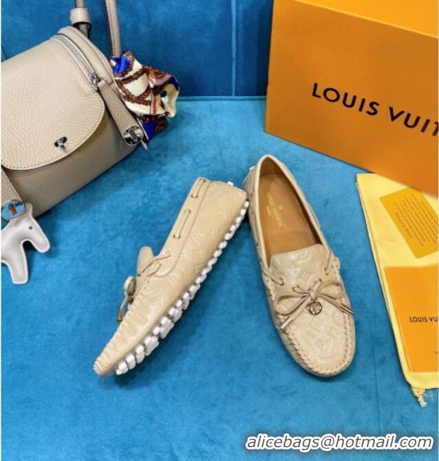 Custom Louis Vuitton Gloria Monogram Leather Flat Loafer 040838 Beige 2021