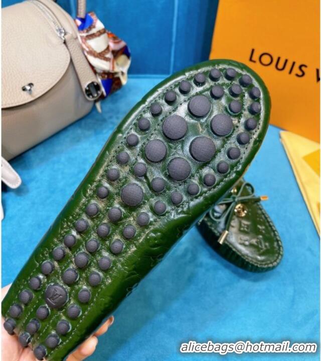 Top Grade Louis Vuitton Gloria Monogram Leather Flat Loafer 040838 Dark Green 2021