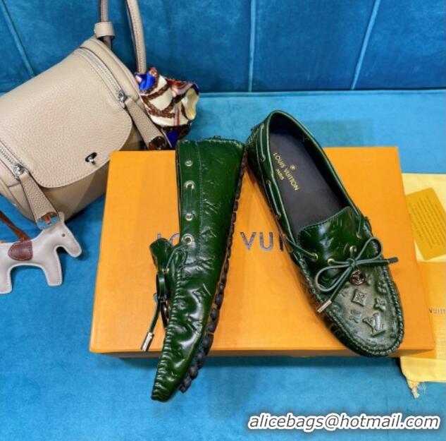 Top Grade Louis Vuitton Gloria Monogram Leather Flat Loafer 040838 Dark Green 2021