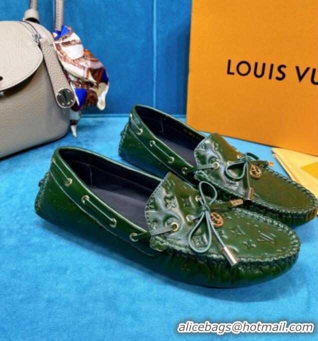 Top Grade Louis Vuitton Gloria Monogram Leather Flat Loafer 040838 Dark Green 2021