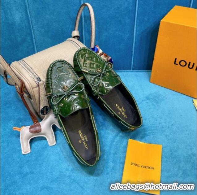 Top Grade Louis Vuitton Gloria Monogram Leather Flat Loafer 040838 Dark Green 2021