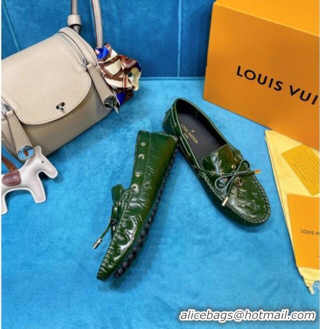 Top Grade Louis Vuitton Gloria Monogram Leather Flat Loafer 040838 Dark Green 2021