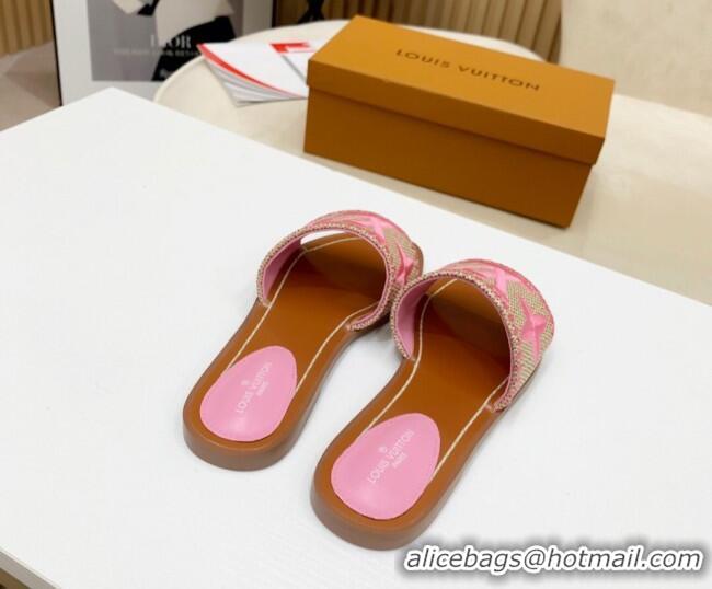 Good Quality Louis Vuitton Lock It Raffia Flat Slide Sandals 042801 Pink 2021