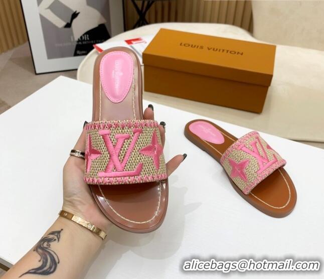 Good Quality Louis Vuitton Lock It Raffia Flat Slide Sandals 042801 Pink 2021