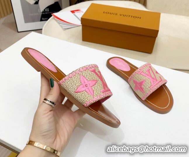 Good Quality Louis Vuitton Lock It Raffia Flat Slide Sandals 042801 Pink 2021