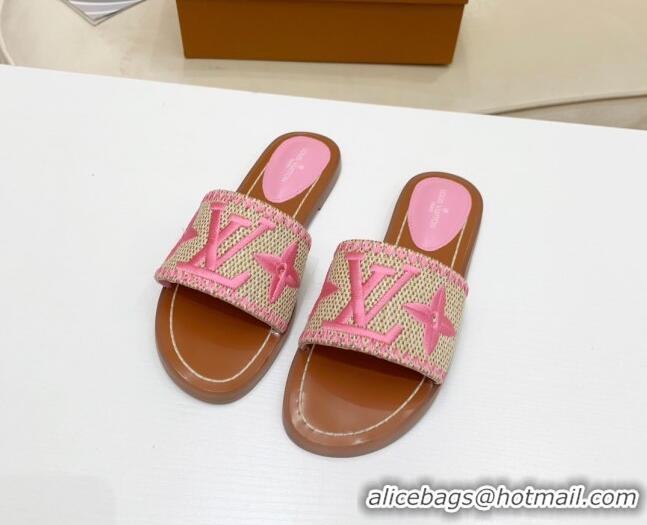 Good Quality Louis Vuitton Lock It Raffia Flat Slide Sandals 042801 Pink 2021