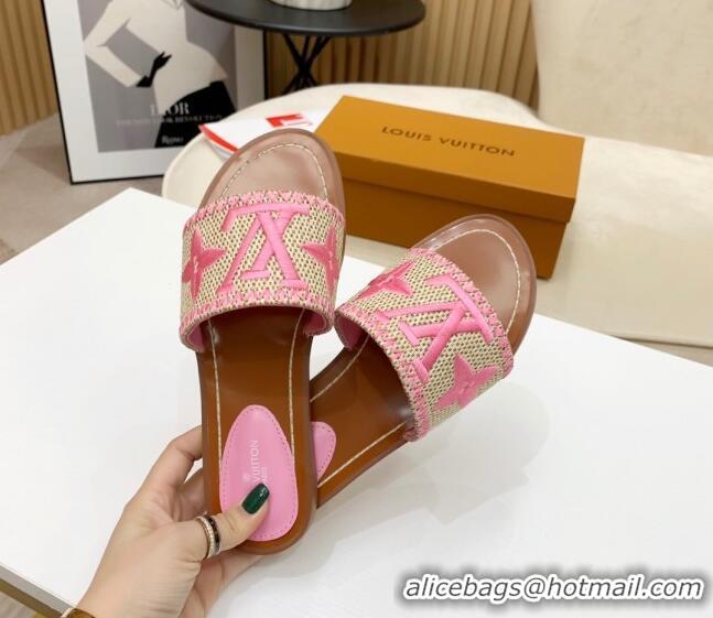 Good Quality Louis Vuitton Lock It Raffia Flat Slide Sandals 042801 Pink 2021