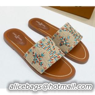 Popular Style Louis Vuitton Lock It Raffia Flat Slide Sandals 042801 Multicolor 2021