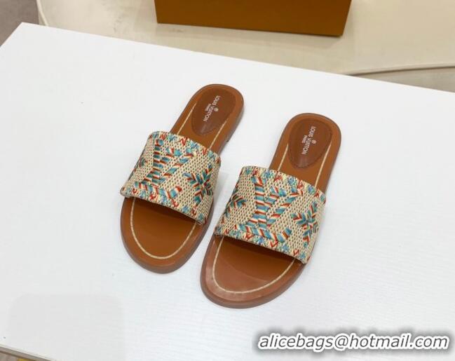 Popular Style Louis Vuitton Lock It Raffia Flat Slide Sandals 042801 Multicolor 2021