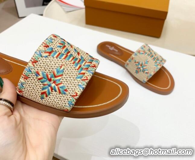 Popular Style Louis Vuitton Lock It Raffia Flat Slide Sandals 042801 Multicolor 2021