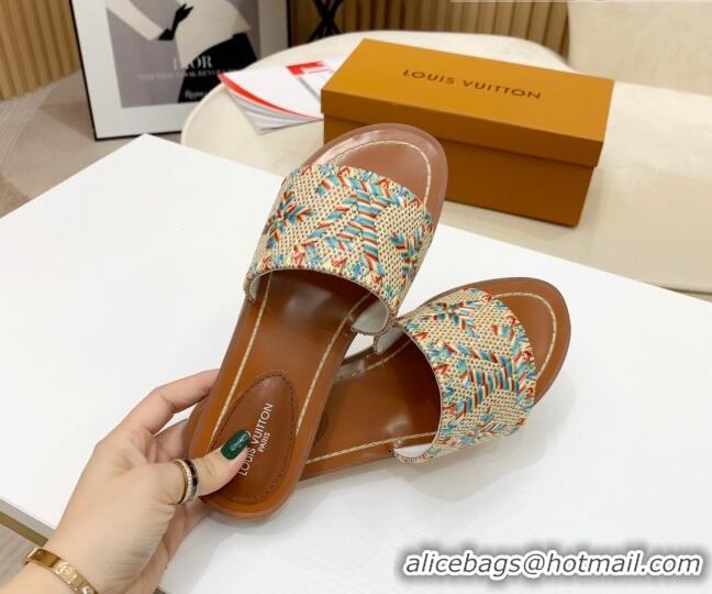 Popular Style Louis Vuitton Lock It Raffia Flat Slide Sandals 042801 Multicolor 2021