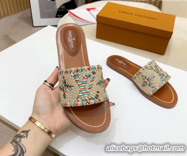 Popular Style Louis Vuitton Lock It Raffia Flat Slide Sandals 042801 Multicolor 2021